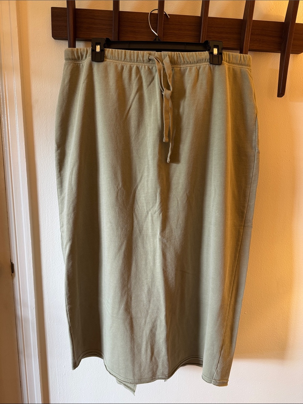 Thread & Supply Dried Sage Drawstring Midi Cotton Knit Jersey Skirt